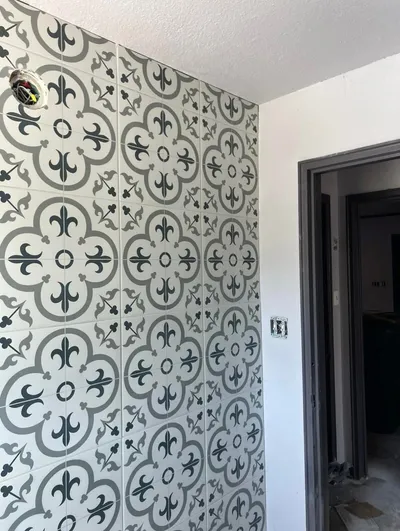 Professional tile installation in kitchen