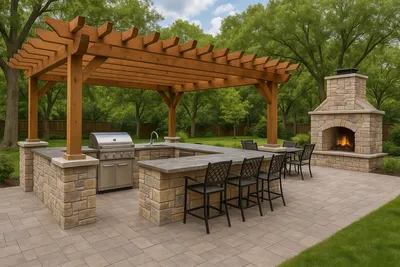 Beautiful outdoor patio with firepit and comfortable seating
